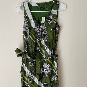 Talbots Green 100% Silk Floral Stripes Butterfly Dress Sleeveless Women's Sz 2P